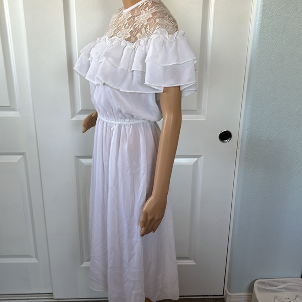 Vtg 60s 70s white lace semi sheer flirty dress by Billie Jack for HER size S - Picture 5 of 8